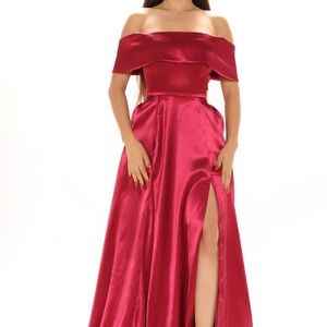 Fashion Nova Naomi Off the Shoulder Satin Gown